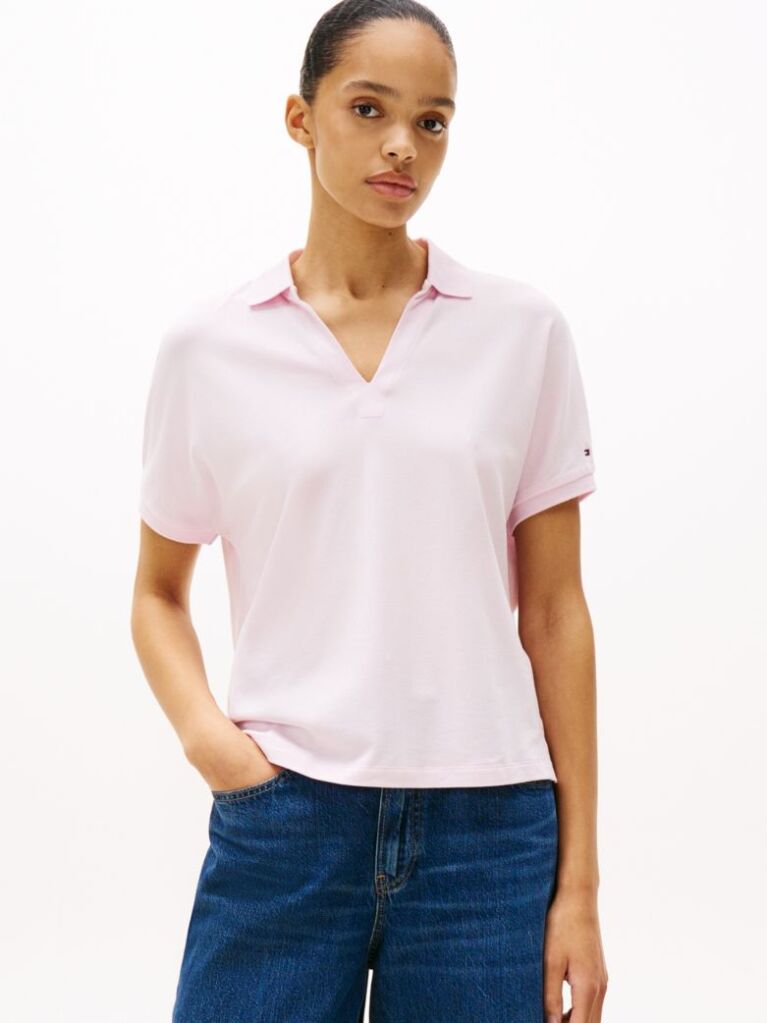 Roz Tricou Polo Lejer  Femei