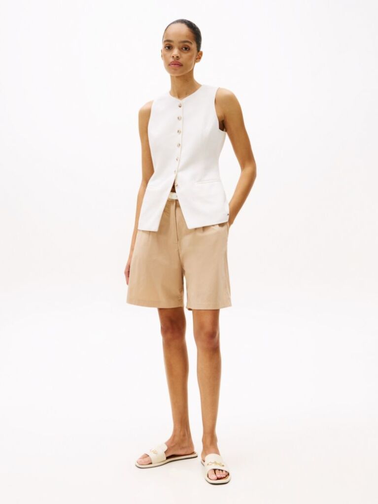 Beige Pleated Shorts  Women