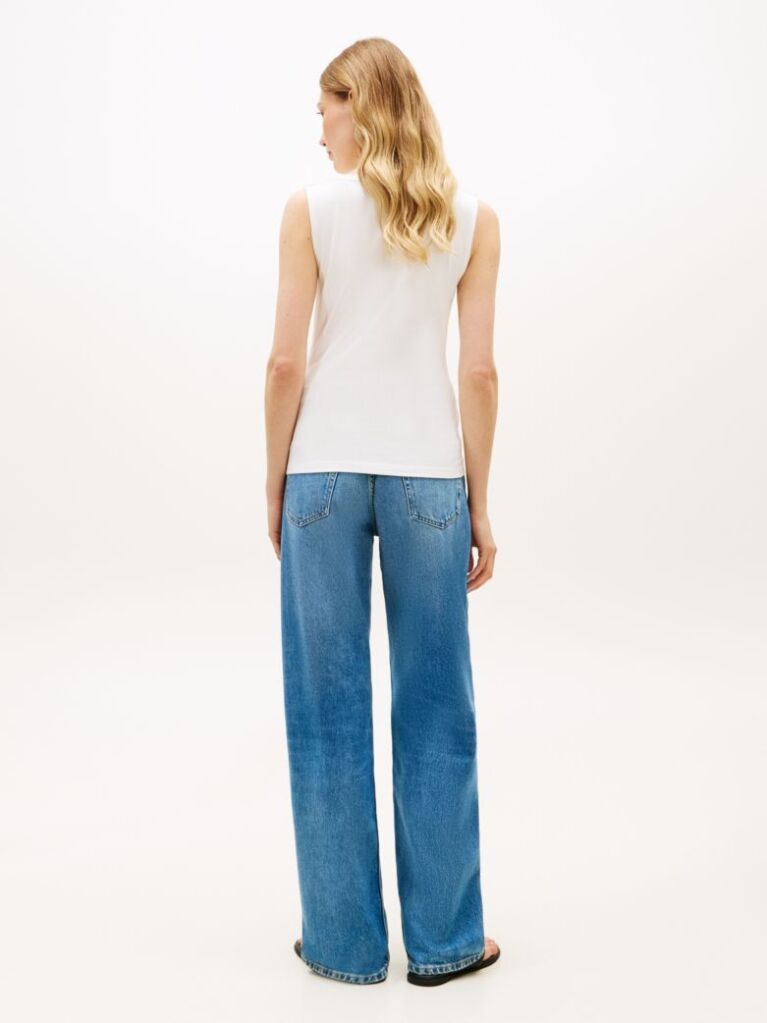 White Ribbed Slim Boat Neck Tank Top  Women