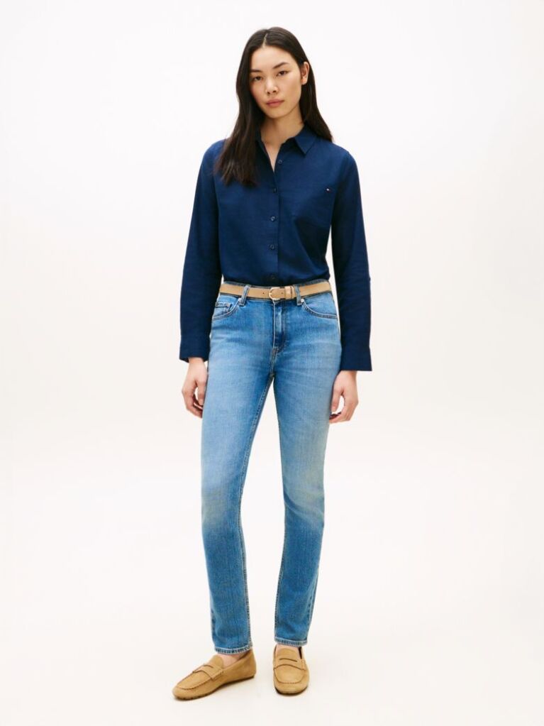 Blue Blugi Decolorati Slim Cu Talie Medie  Femei