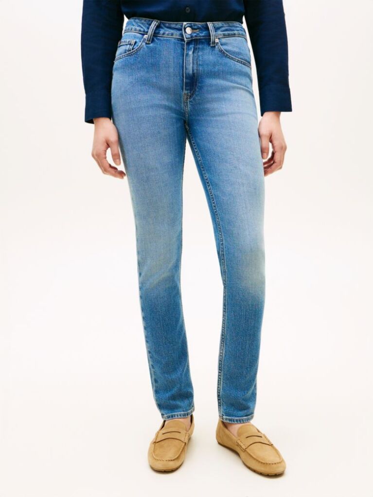 Blue Blugi Decolorati Slim Cu Talie Medie  Femei