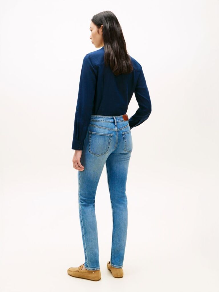 Blue Blugi Decolorati Slim Cu Talie Medie  Femei