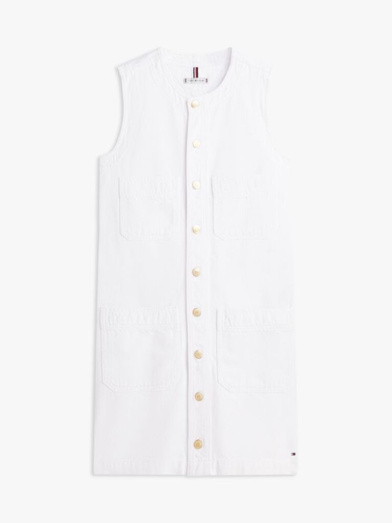 Alb Rochie Mini Dreapta Din Denim Cu Nasturi Aurii  Femei