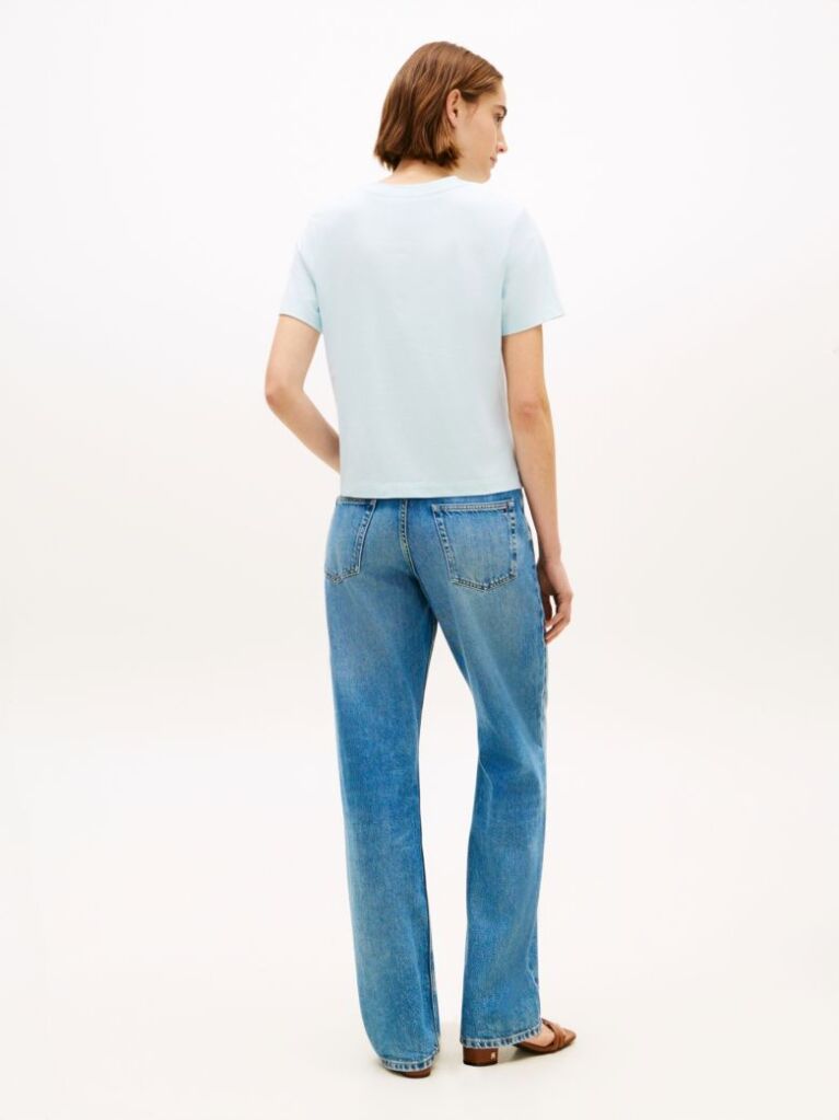 Blue Tricou Cu Guler Rotund Si Logo Brodat  Femei