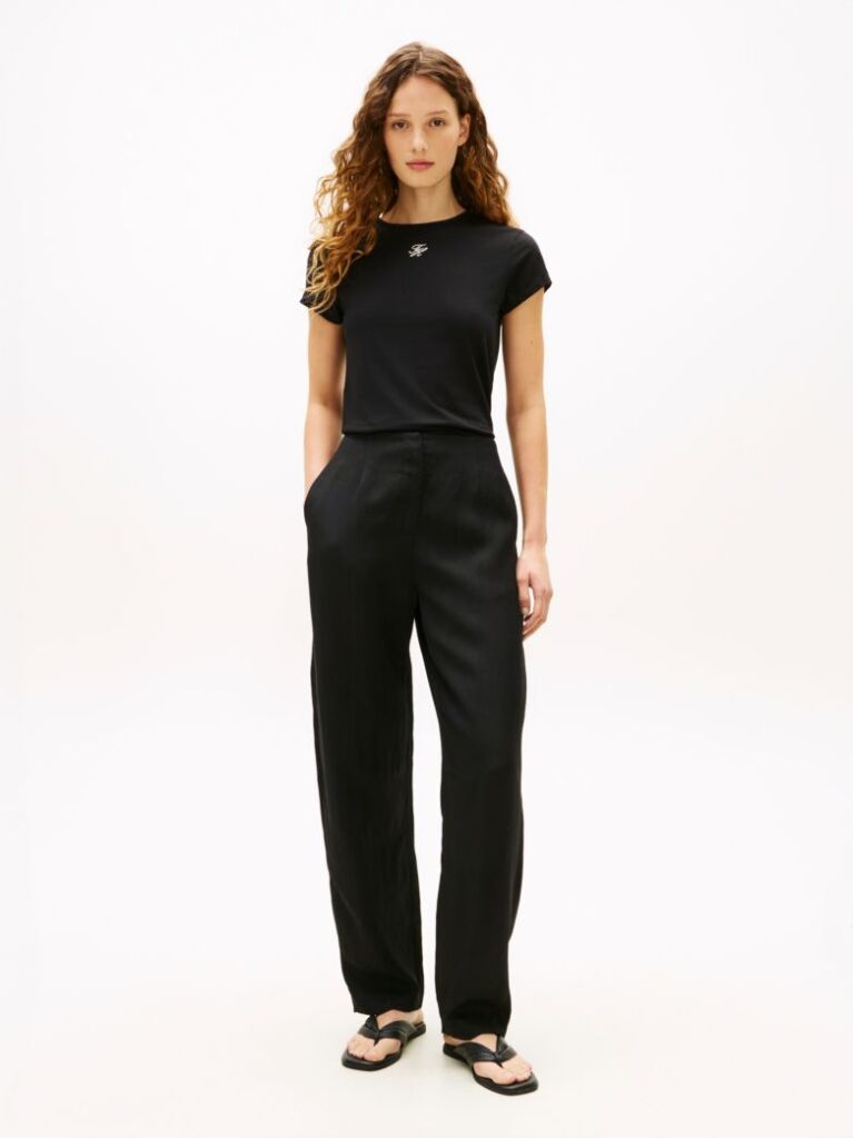 Negru Tricou Slim Din Jersey Cu Logo Texturat  Femei