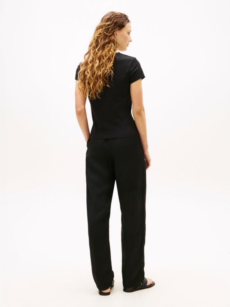 Negru Tricou Slim Din Jersey Cu Logo Texturat  Femei