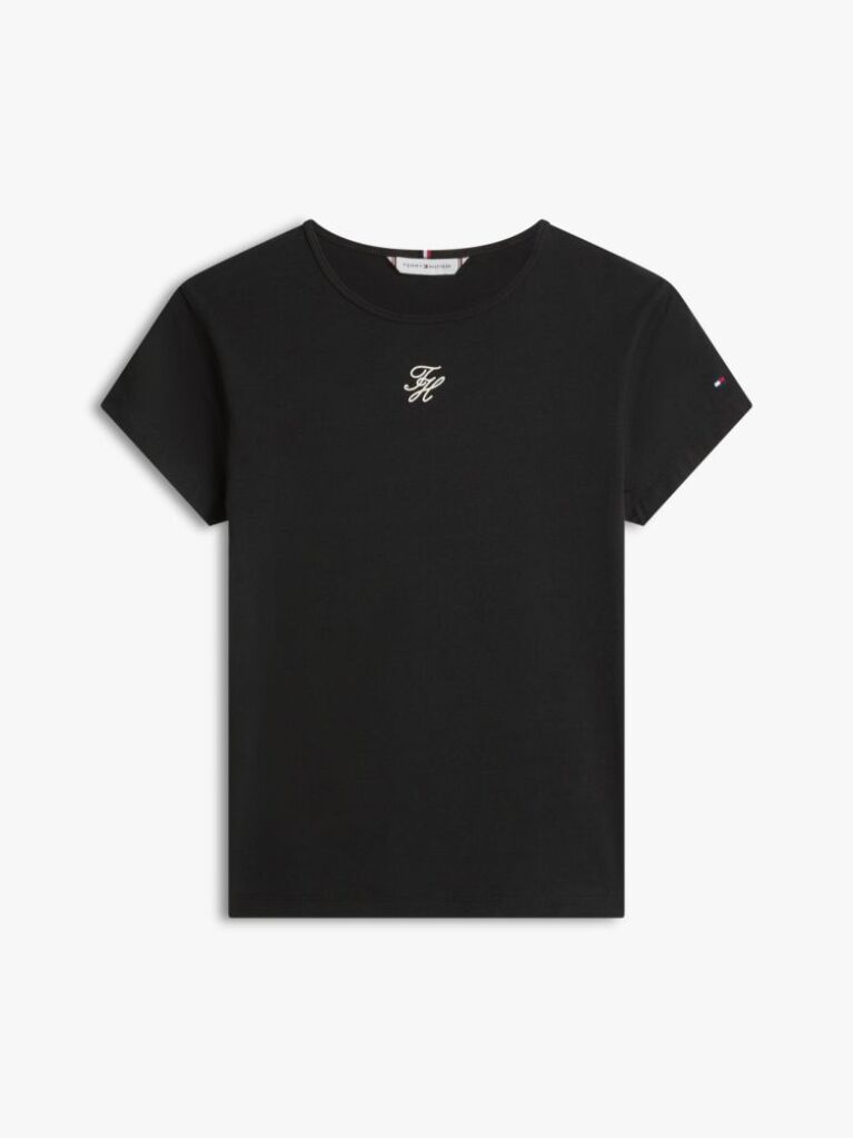 Negru Tricou Slim Din Jersey Cu Logo Texturat  Femei