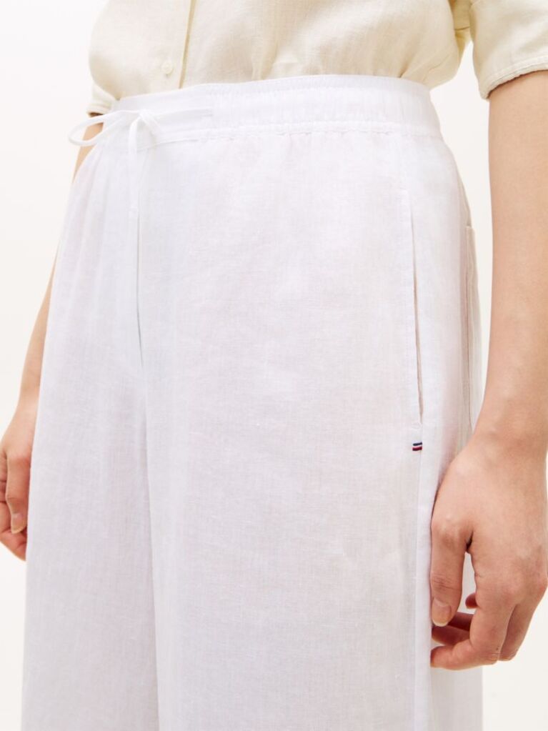 White Relaxed Wide Leg Pure Linen Trousers  Women