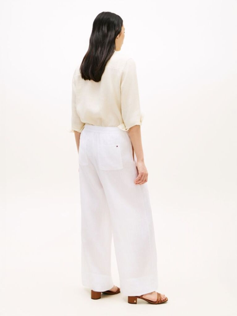 White Relaxed Wide Leg Pure Linen Trousers  Women