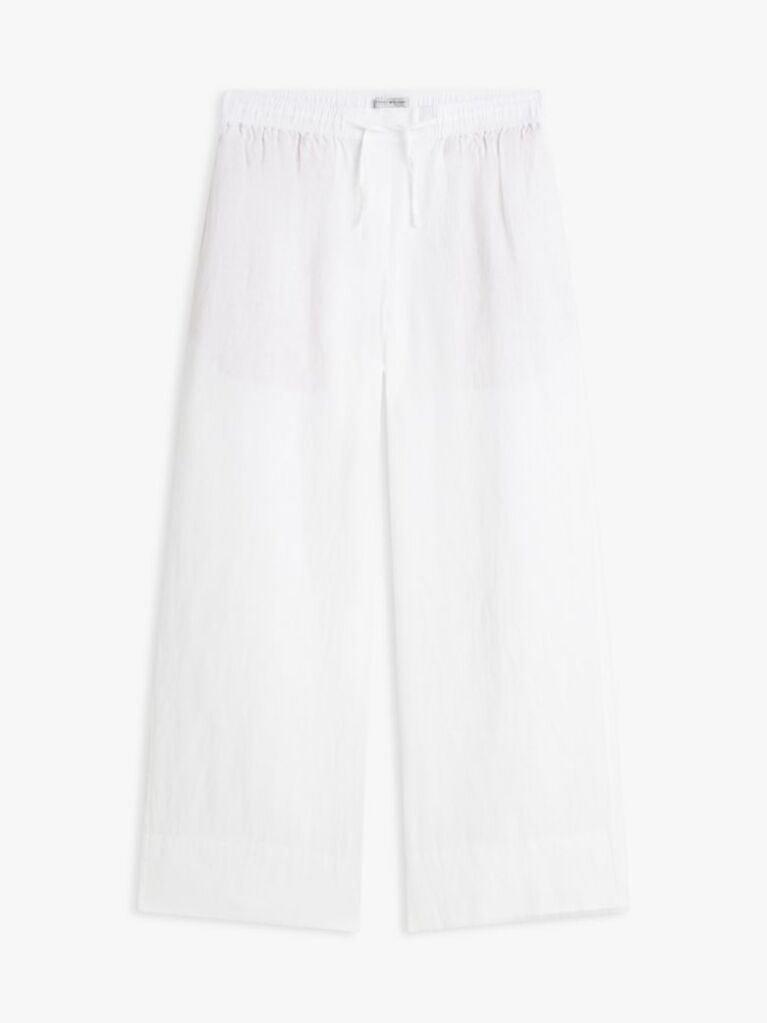 White Relaxed Wide Leg Pure Linen Trousers  Women