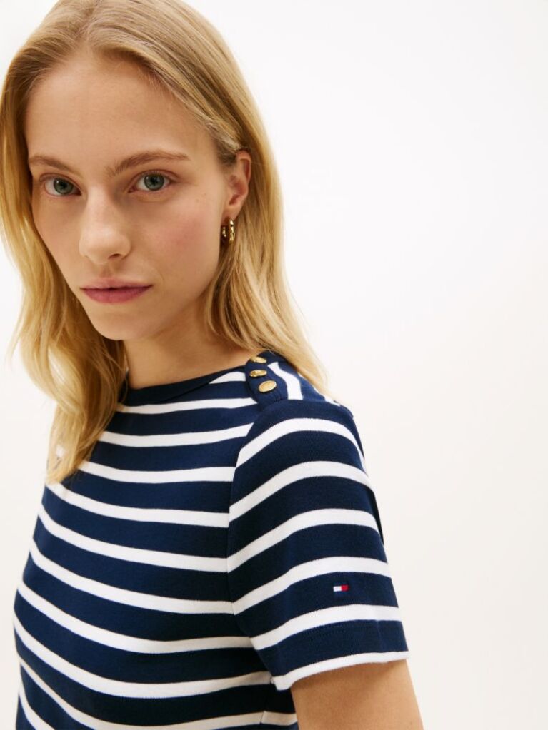 Multi Tricou Slim Cu Guler Boat Si Nasturi Aurii  Femei