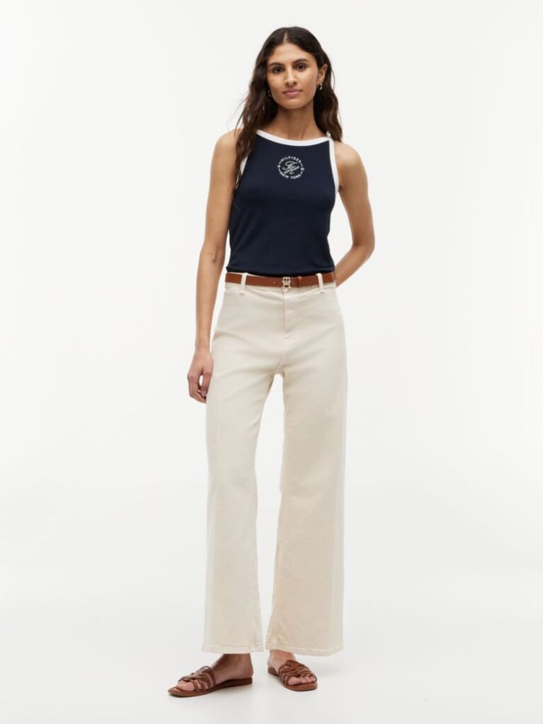 Beige Washed High Rise Wide Leg Ankle Jeans  Women
