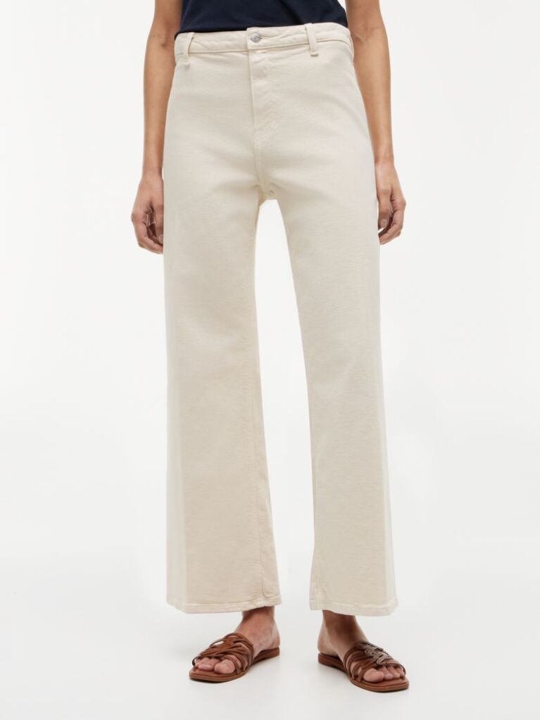 Beige Washed High Rise Wide Leg Ankle Jeans  Women