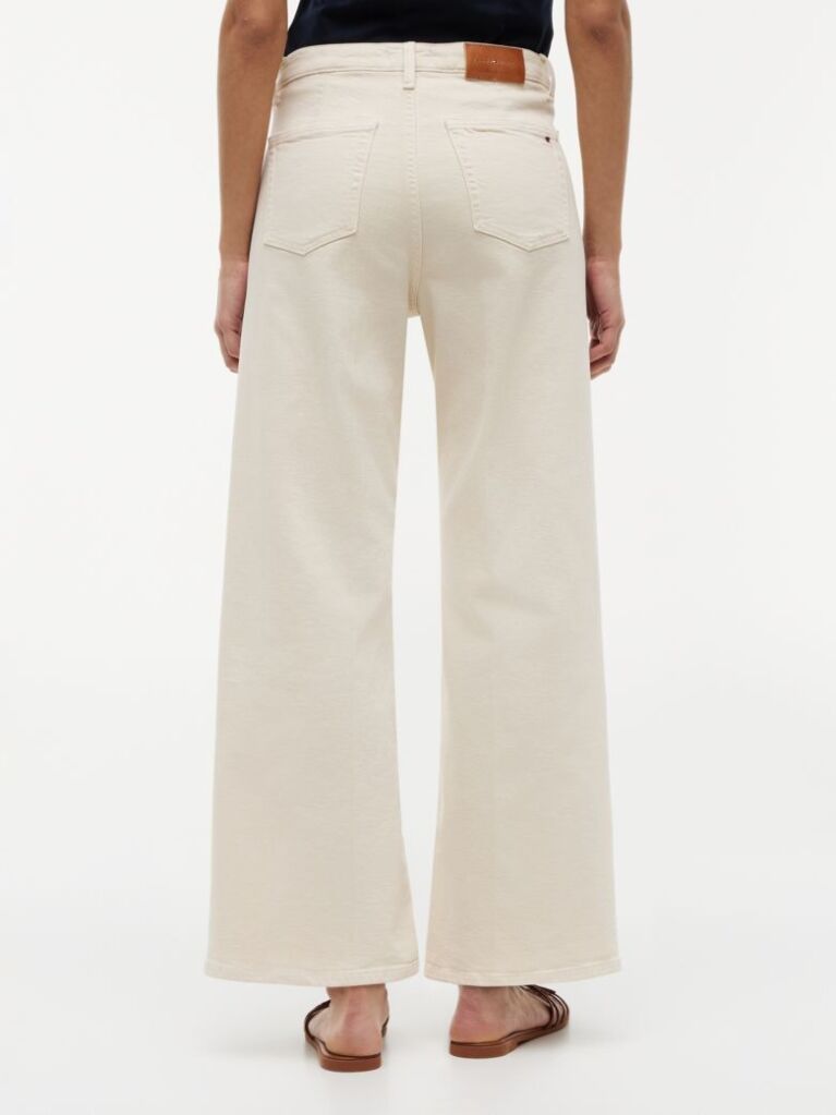 Beige Washed High Rise Wide Leg Ankle Jeans  Women