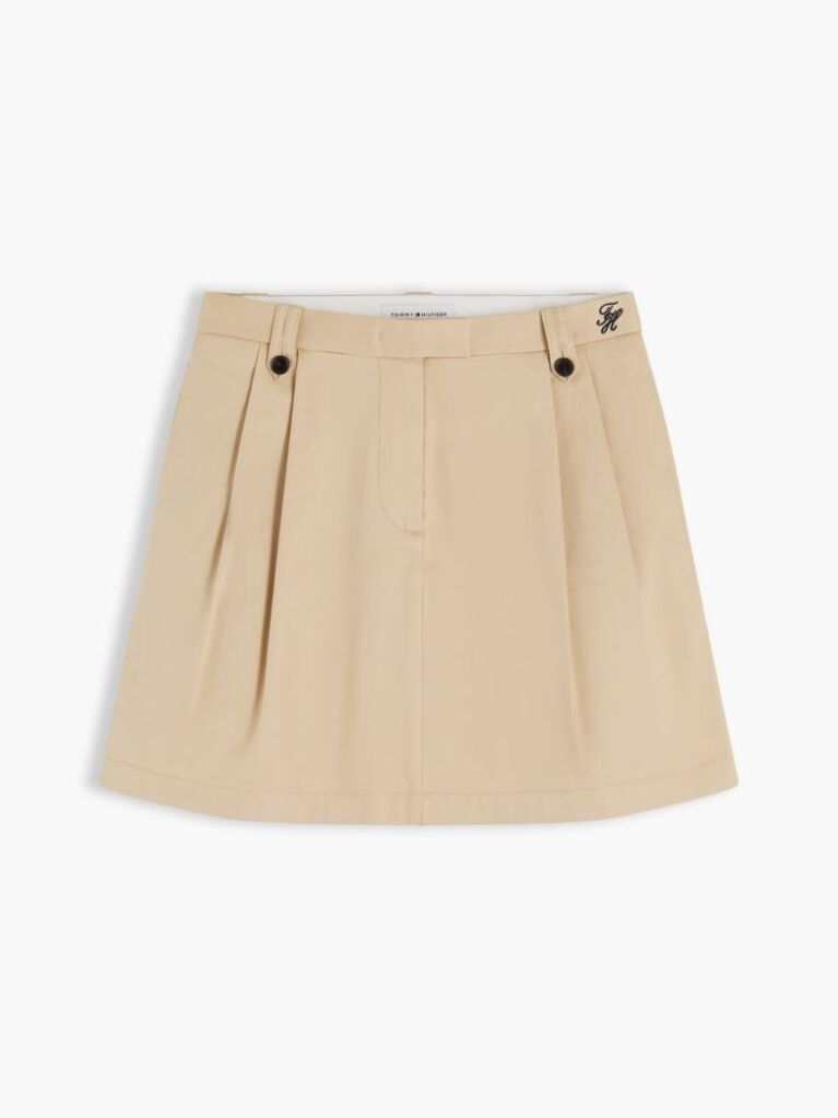 Bej Fusta Chino Mini Cu Pliuri  Femei