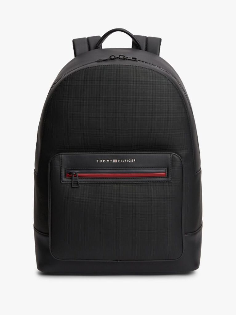 Black Metal Logo Textured Dome Backpack  Men