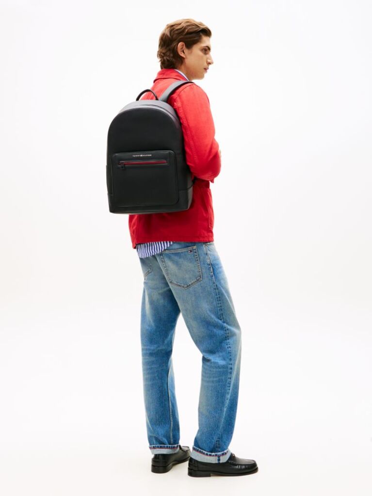 Black Metal Logo Textured Dome Backpack  Men