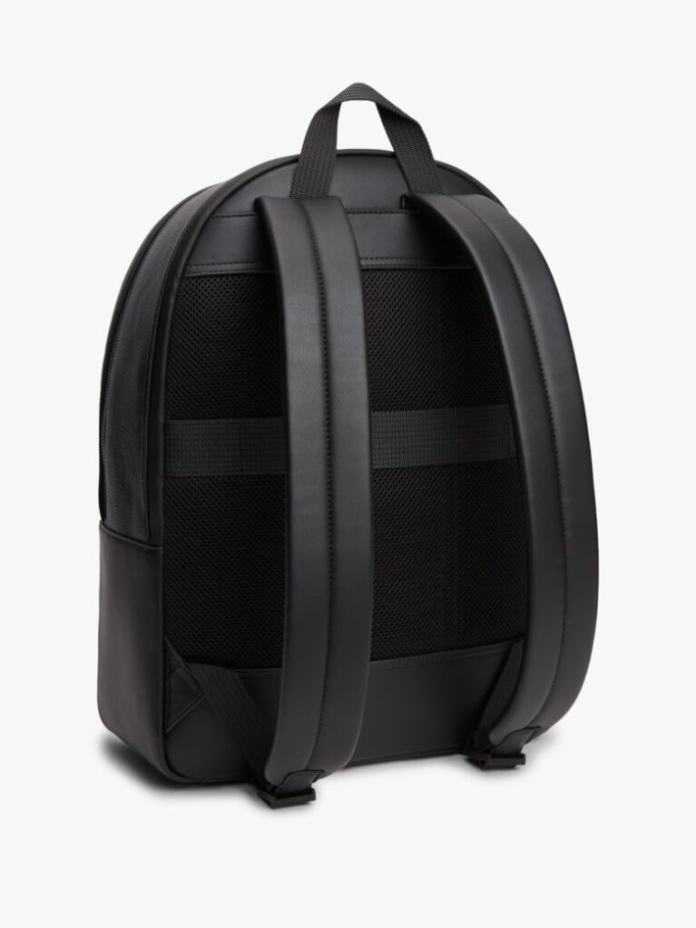Black Flap Pocket Pebble Grain Dome Backpack  Men