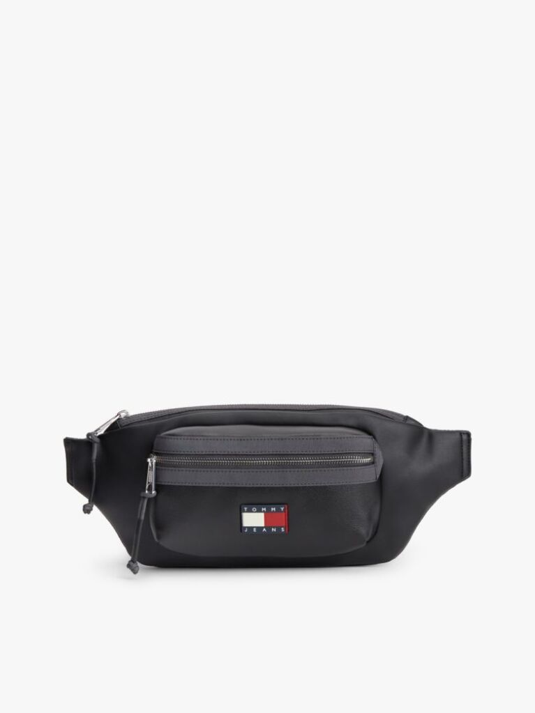 Black Rubberised Logo Bum Bag  Men