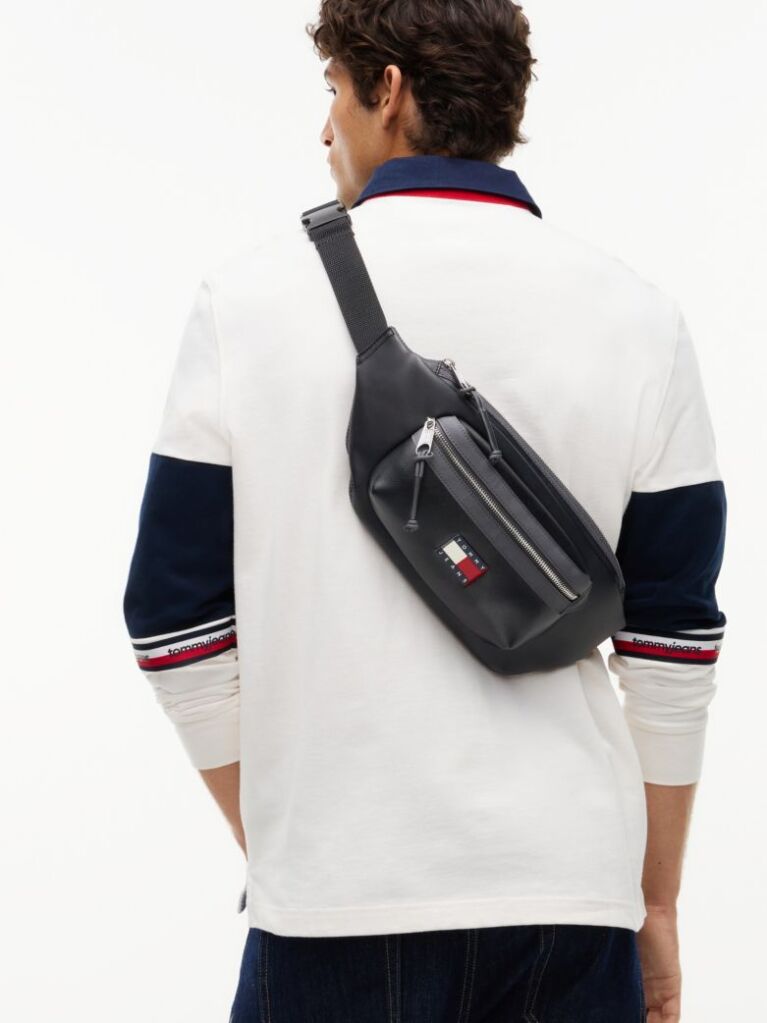 Black Rubberised Logo Bum Bag  Men