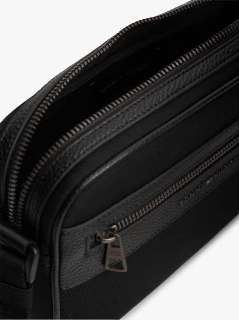 Black Metal Logo Crossbody Reporter Bag  Men