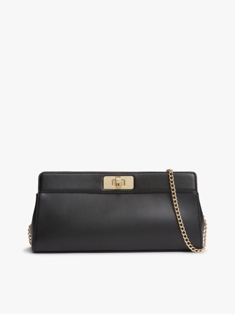 Negru Clutch Modern Cu Lant Cu Inchizatoare Clasp Si Monograma TH  Femei