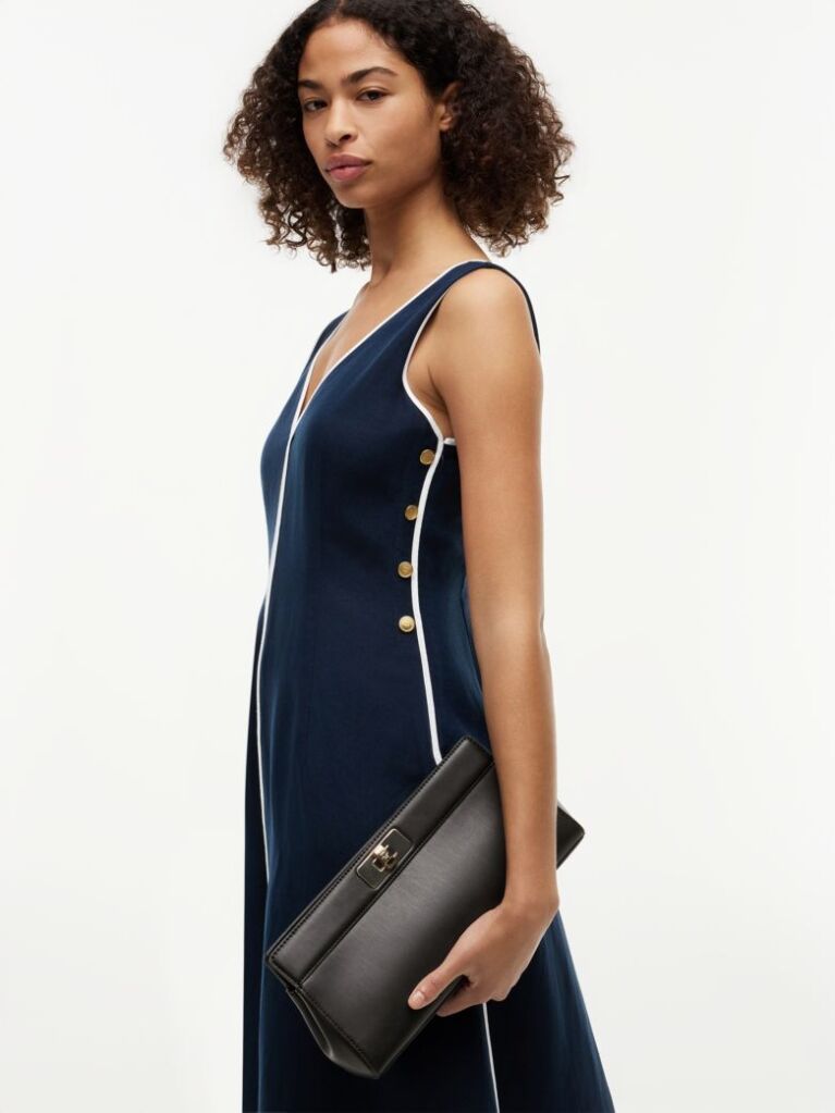 Negru Clutch Modern Cu Lant Cu Inchizatoare Clasp Si Monograma TH  Femei