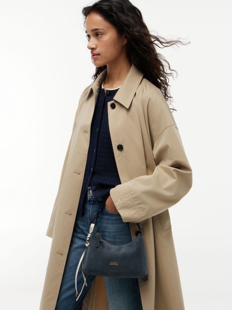Blue Metal Logo Suede Shoulder Bag  Women