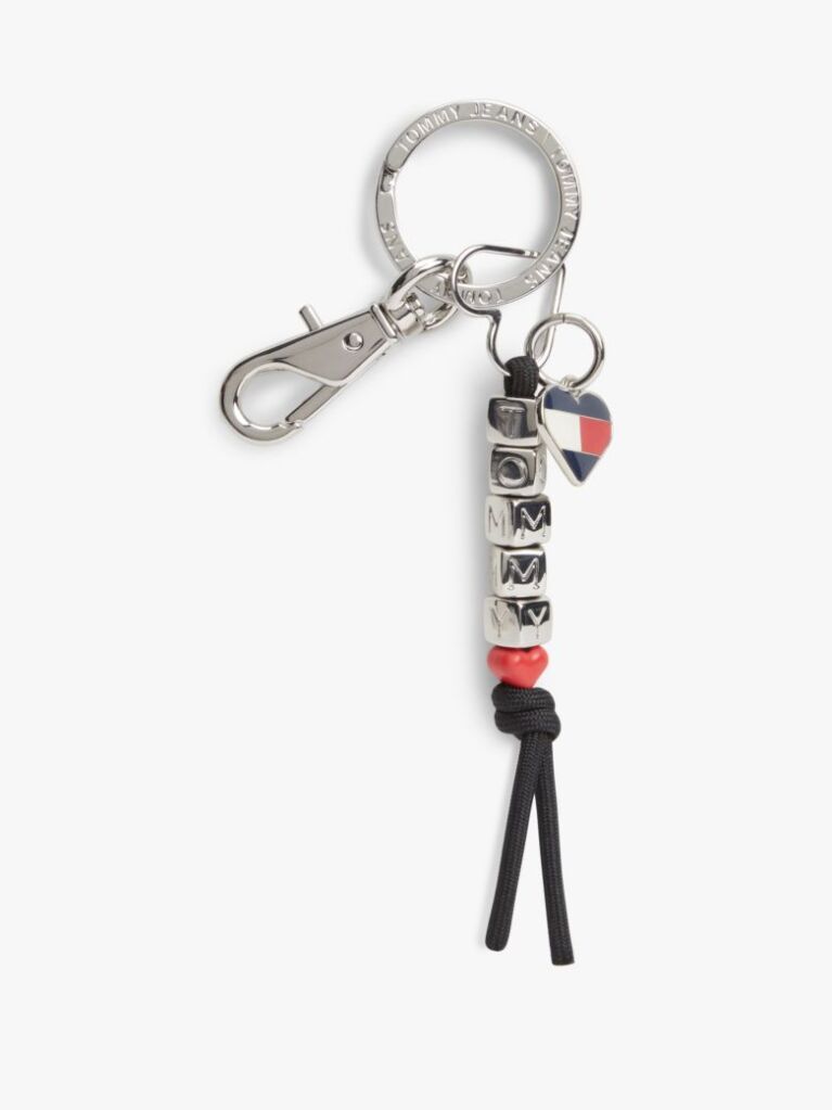 Silver Metal Blocks And Heart Charm Keyring  Women