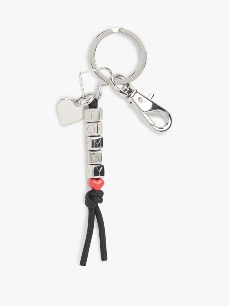 Silver Metal Blocks And Heart Charm Keyring  Women