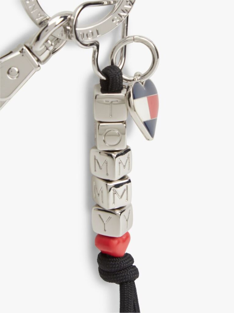 Silver Metal Blocks And Heart Charm Keyring  Women