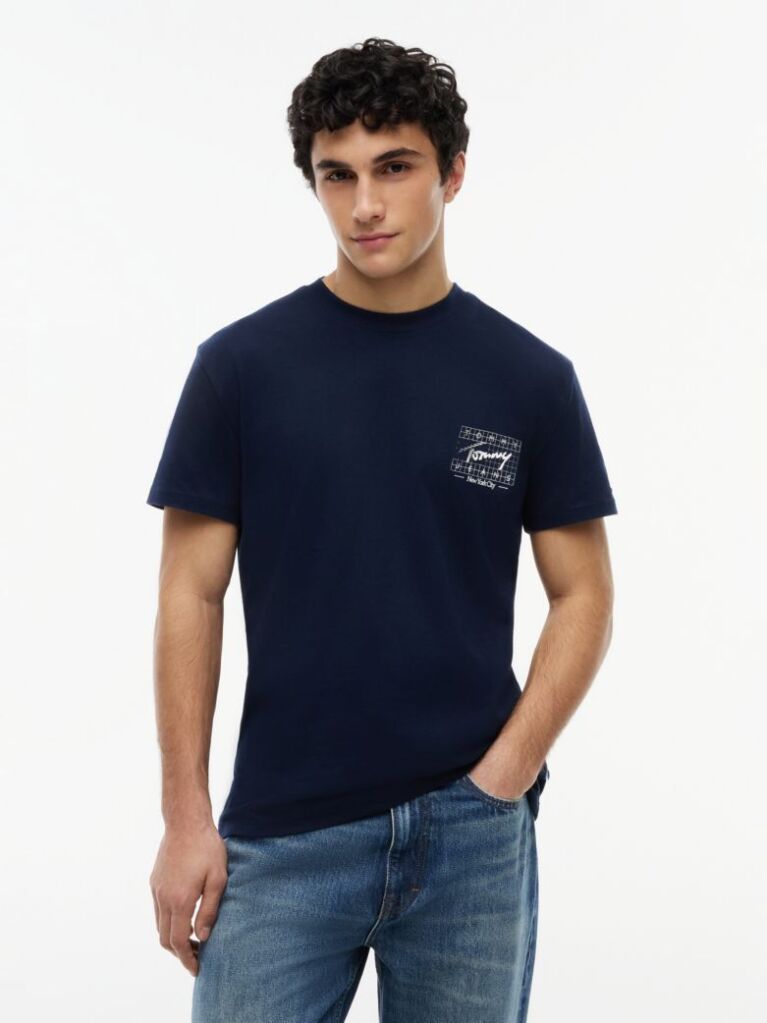 Blue T-Shirt Din Jersey Cu Model Signature  Barbati
