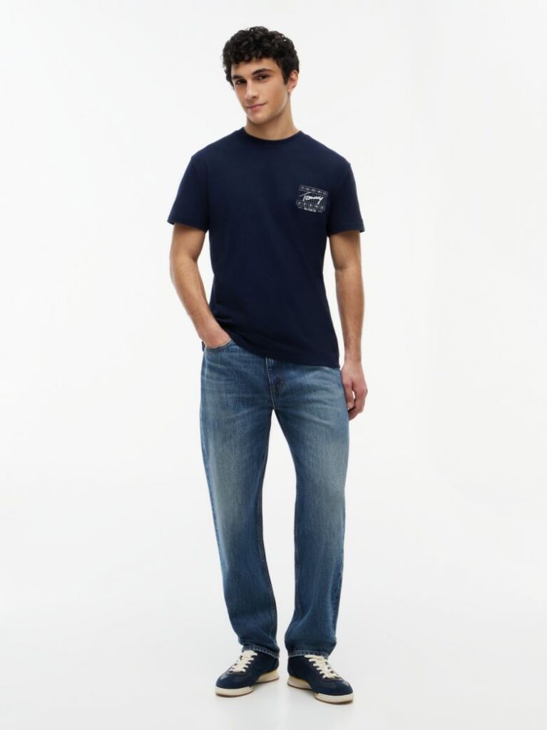 Blue T-Shirt Din Jersey Cu Model Signature  Barbati