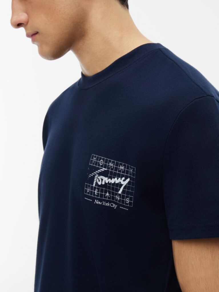 Blue T-Shirt Din Jersey Cu Model Signature  Barbati