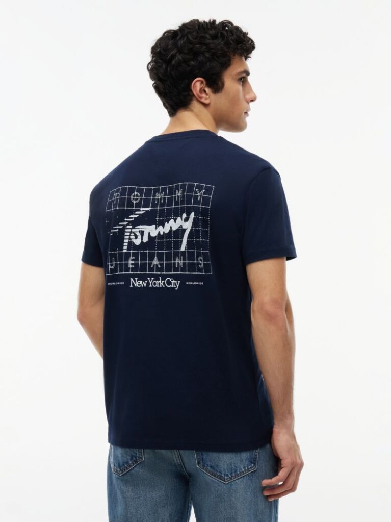 Blue T-Shirt Din Jersey Cu Model Signature  Barbati