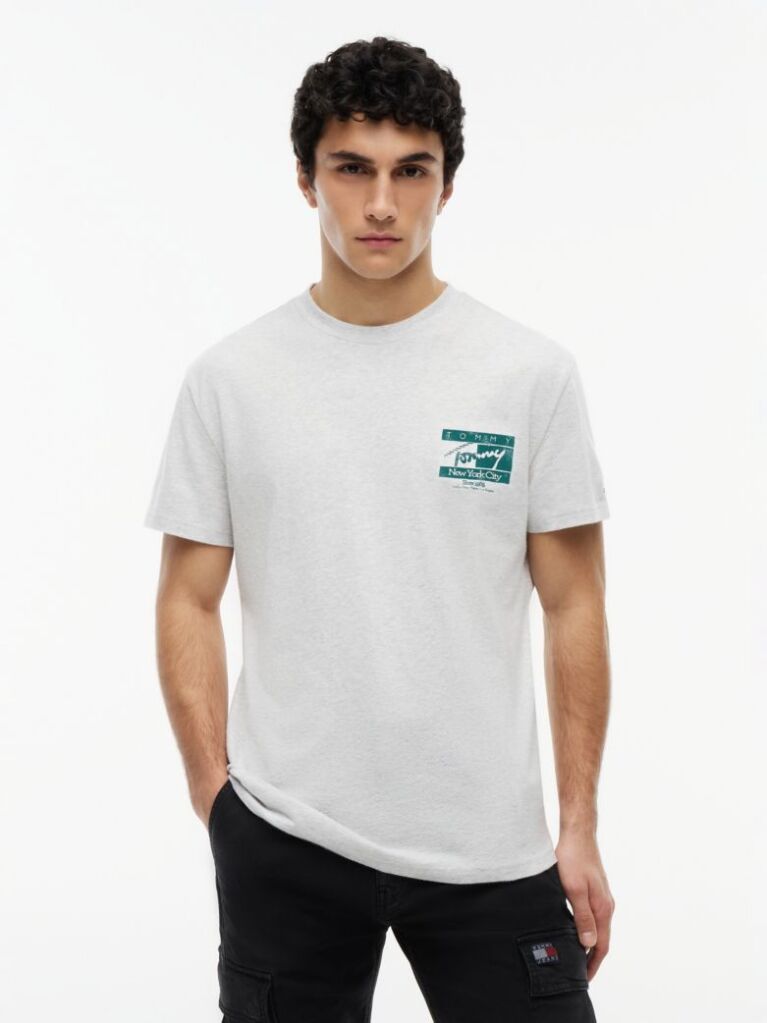 Gri T-Shirt Din Jersey Cu Model Signature  Barbati