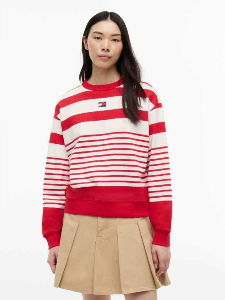 Multi Tommy Badge Stripe Relaxed Sweatshirt  Women