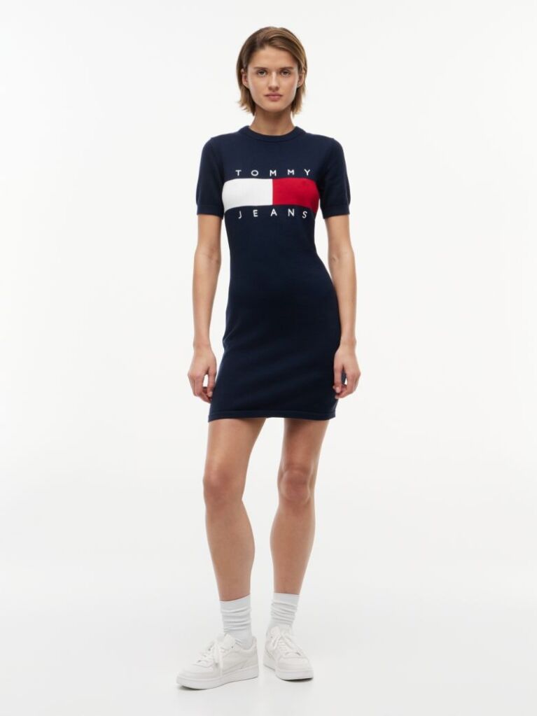 Blue Rochie Gen Pulover Mini Cu Croiala Slim Si Steag Tommy  Femei