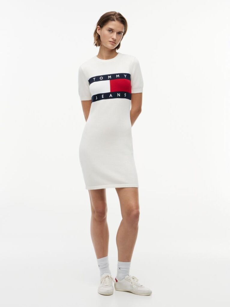 Alb Rochie Gen Pulover Mini Cu Croiala Slim Si Steag Tommy  Femei