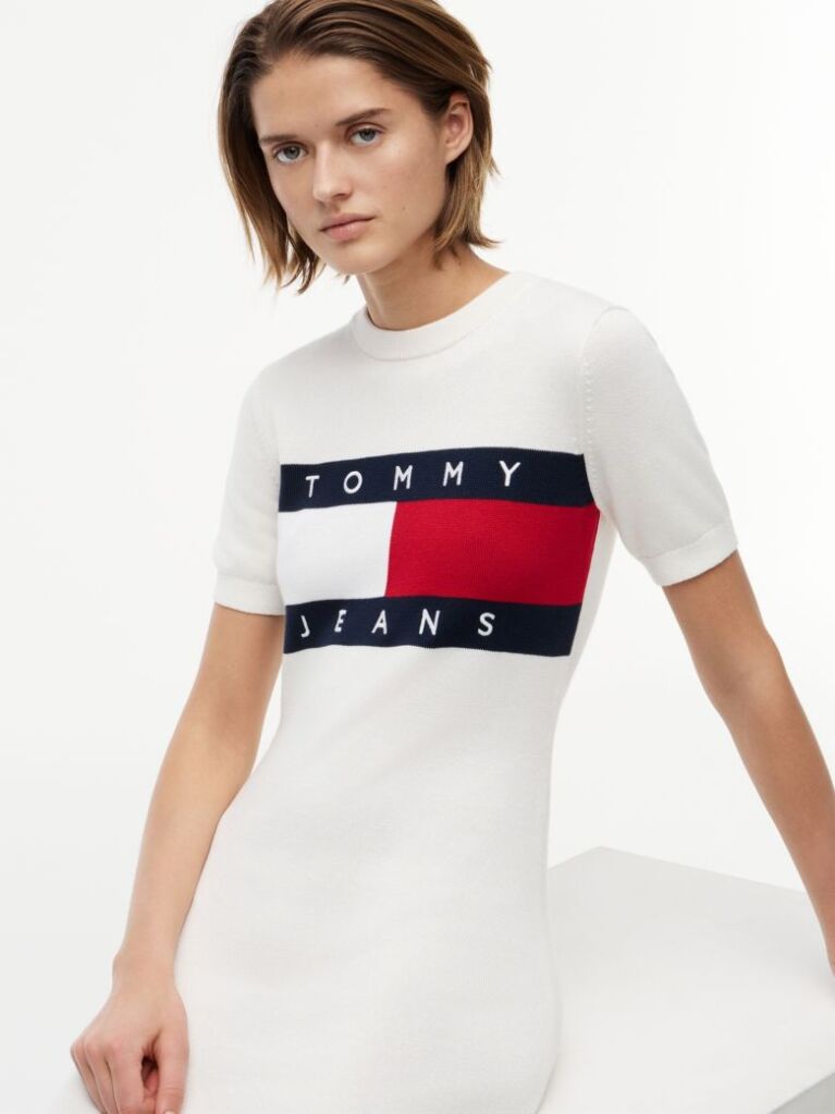 Alb Rochie Gen Pulover Mini Cu Croiala Slim Si Steag Tommy  Femei