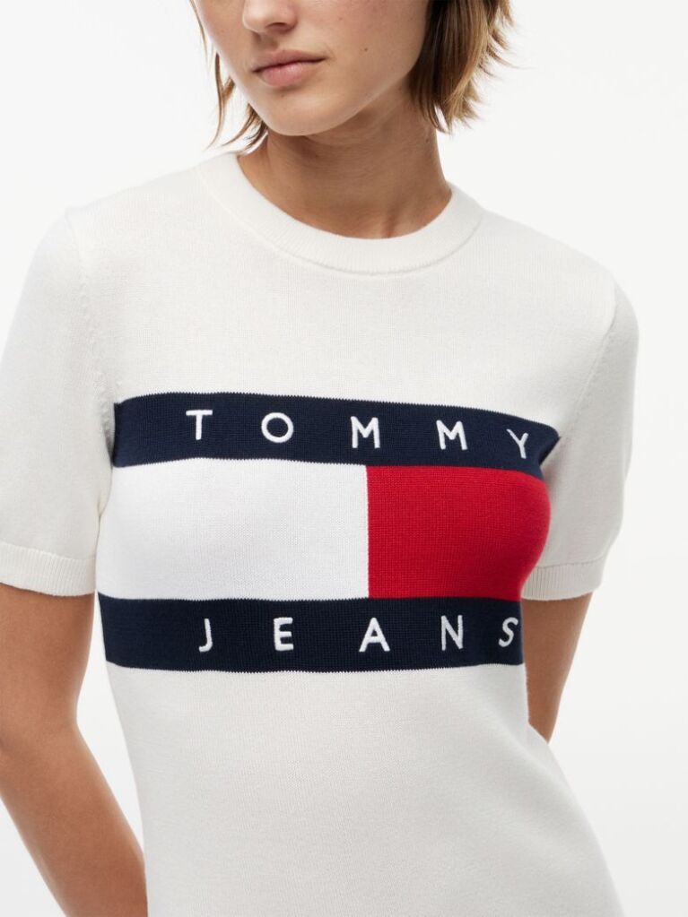 Alb Rochie Gen Pulover Mini Cu Croiala Slim Si Steag Tommy  Femei