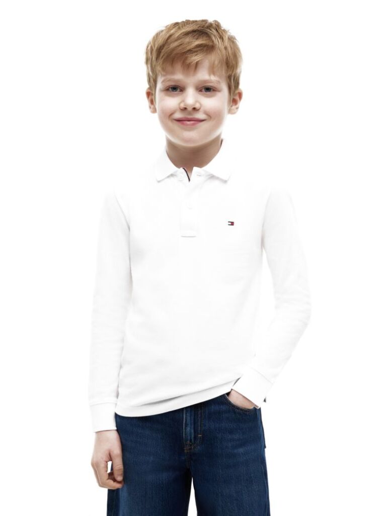 Alb Tricou Polo Pique Cu Maneca Lunga Regular  Baieti