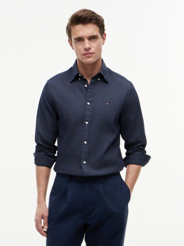 Blue TH Flex Regular Fit Dobby Shirt  Men