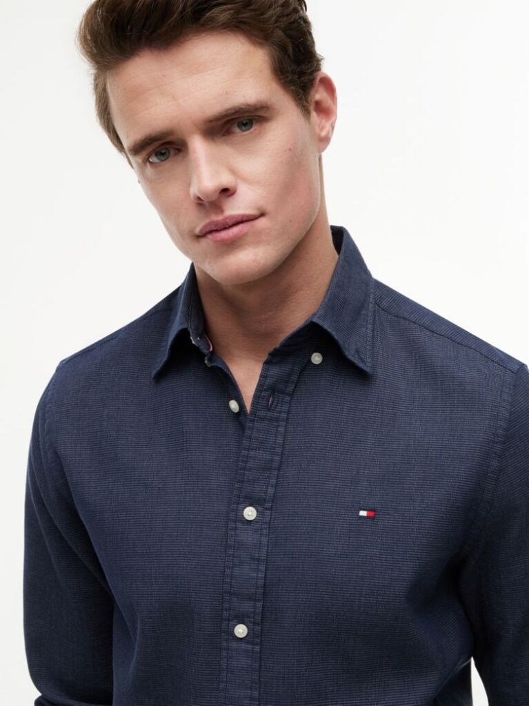 Blue TH Flex Regular Fit Dobby Shirt  Men