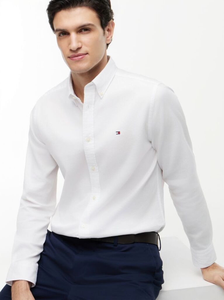 White TH Flex Regular Fit Dobby Shirt  Men
