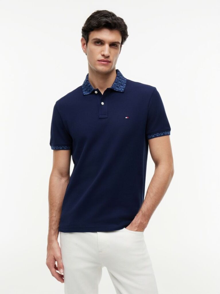 Blue Polo Jacquard Cu Croiala Regular  Barbati
