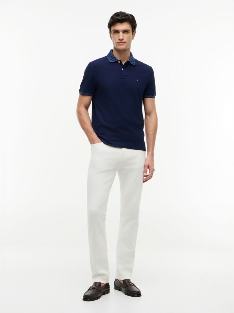 Blue Polo Jacquard Cu Croiala Regular  Barbati