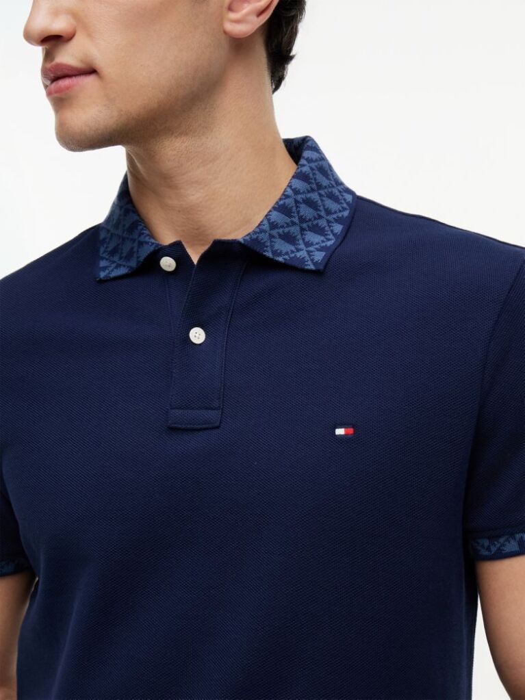 Blue Polo Jacquard Cu Croiala Regular  Barbati