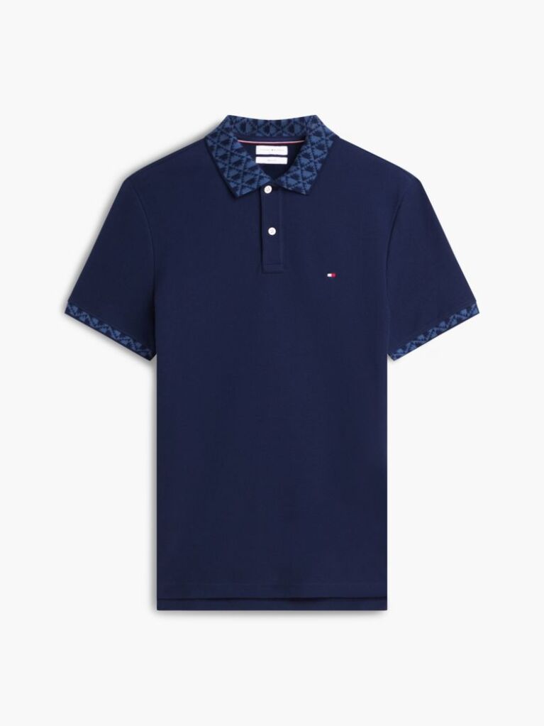 Blue Polo Jacquard Cu Croiala Regular  Barbati