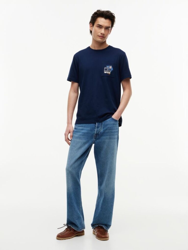 Blue T-Shirt Cu Model Floral Pe Buzunar  Barbati